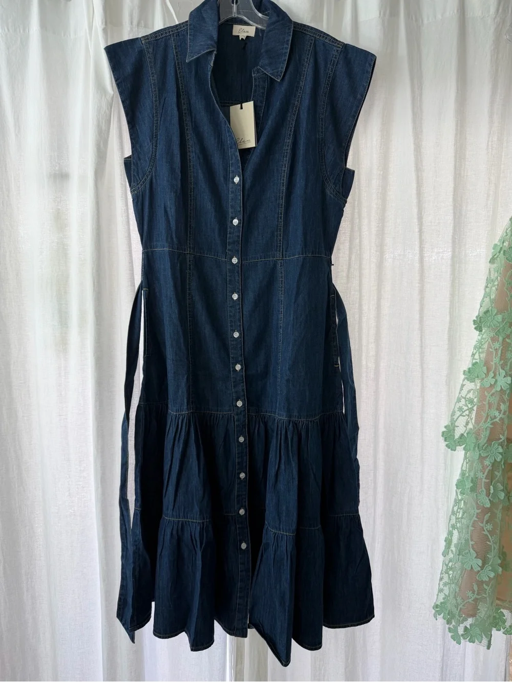Elan Indigo Denim Tiered Maxi Skirt with Self-Tie Waist - Picture 9 of 9